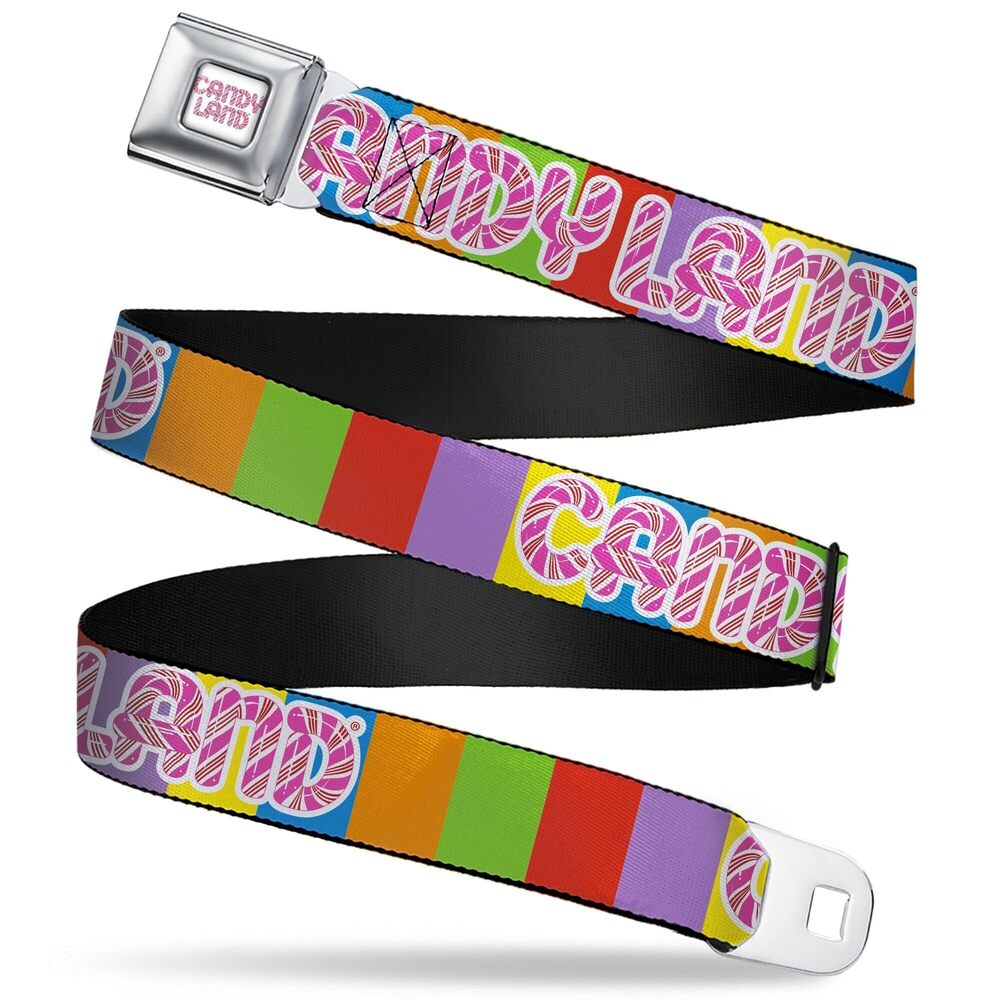 5464 Hasbro Belt, Seatbelt Buckle Belt, Candy Land Game Logo Color Blocks